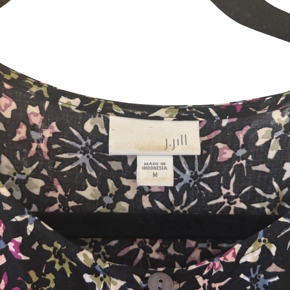 J. Jill Black Multicolor Floral Print Long Sleeve Blouse Women’s Medium - Picture 2 of 10